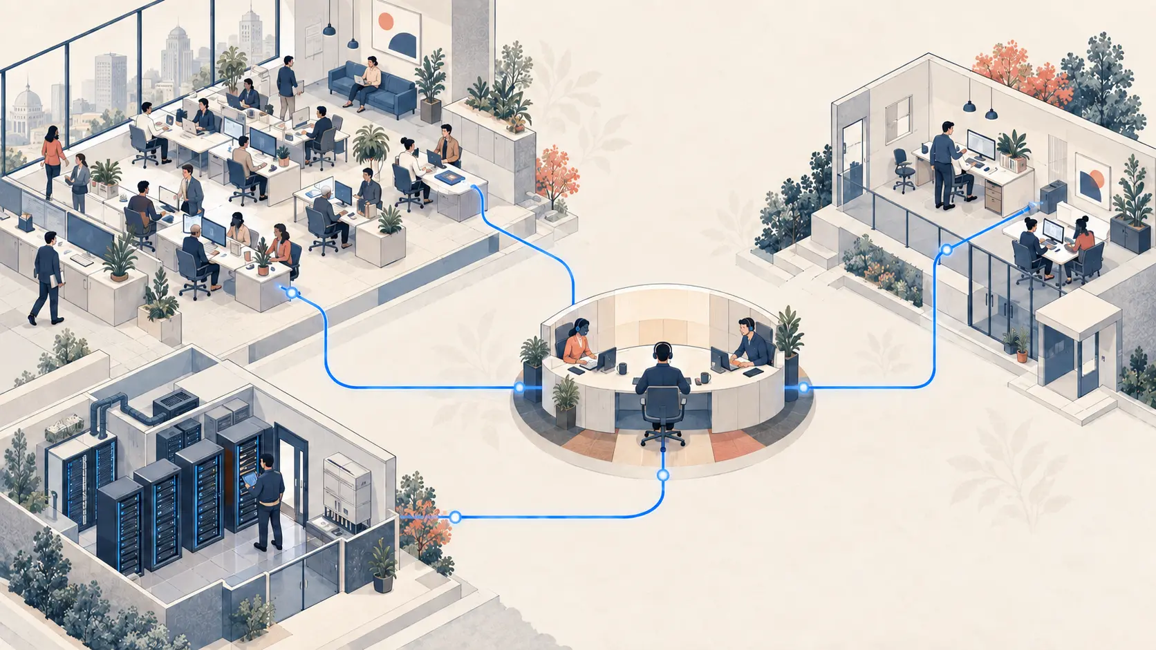Conceptual illustration of a working environment and IT support